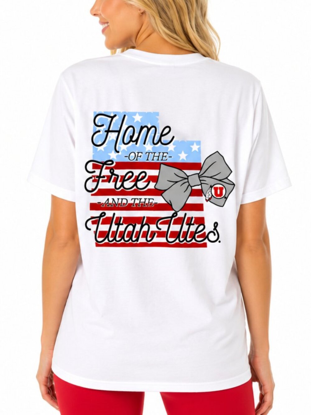 Utah Utes T Shirt Size Medium Home of the Free Front Back Logos USA July 4th